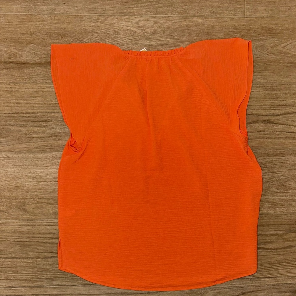 NWT Michael Kors Blouse Tank with Flutter Sleeves Poppy Orange - Picture 2 of 7
